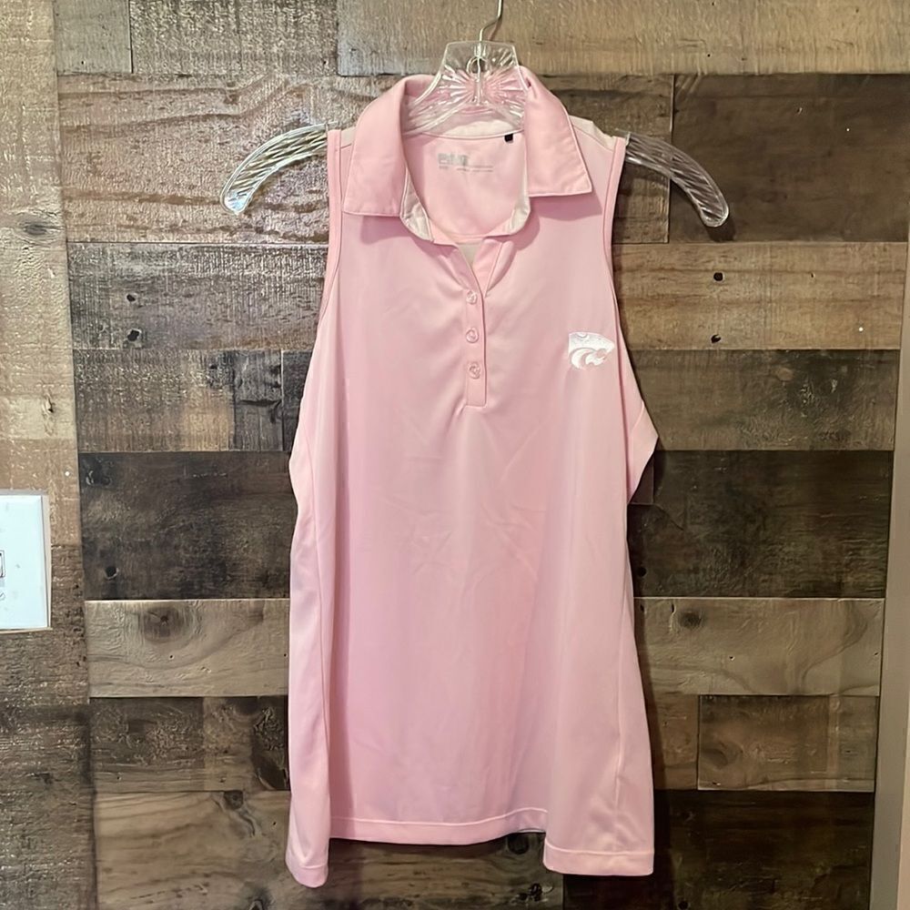 Ping Pink Sleeveless Kansas State Embroidered Golf Polo